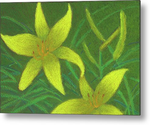 Day Lillies Metal Print featuring the pastel Day Lilies by Anne Katzeff