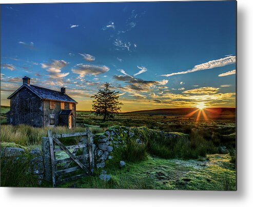 Sunrise Metal Print featuring the photograph Derelict Cottage Nun's Cross, Dartmoor, UK. by Maggie Mccall