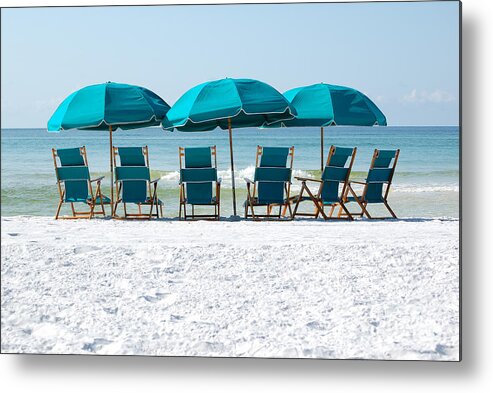 Destin Metal Print featuring the photograph Destin Florida Six Beach Chairs and Three Umbrellas by Shawn O'Brien
