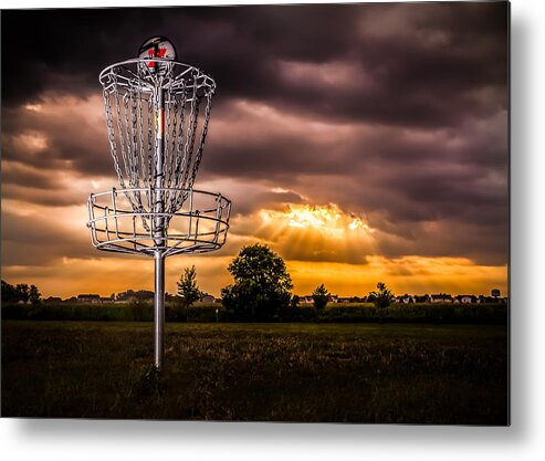 Disc Golf Basket Metal Print featuring the photograph Disc Golf Anyone? by Ron Pate