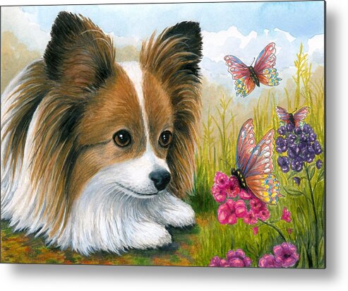 Dog Metal Print featuring the painting Dog 123 Papillon by Lucie Dumas
