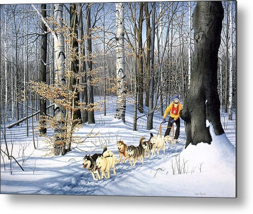 Landscape Metal Print featuring the painting Dog-Sled Racing by Conrad Mieschke