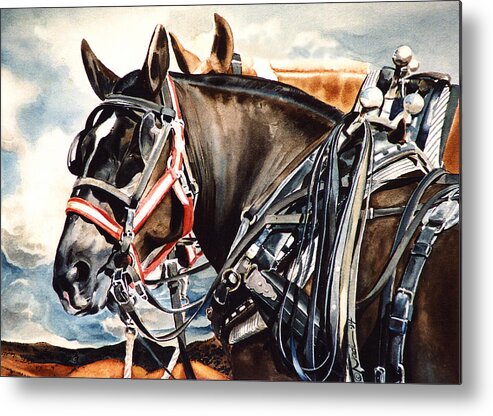 Horse Metal Print featuring the painting Draft Mules by Nadi Spencer