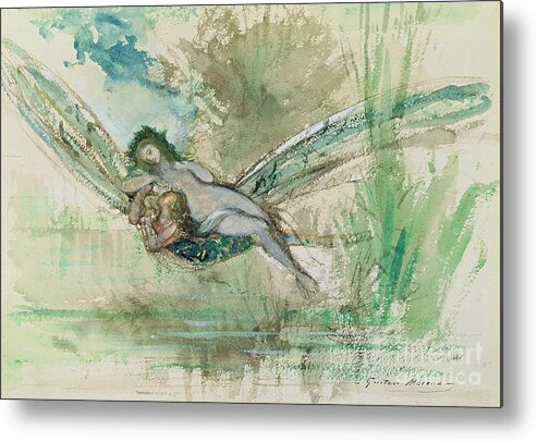 Dragonfly Metal Print featuring the painting Dragonfly by Gustave Moreau