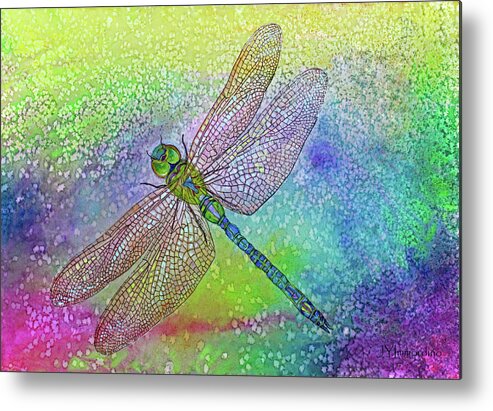 Dragonfly Painting Metal Print featuring the painting Dragonfly Blue #2 by Janet Immordino