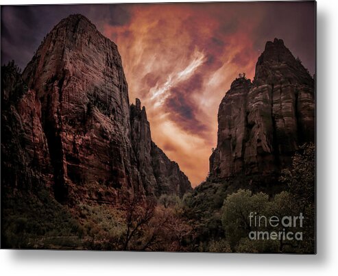 Zion National Park Metal Print featuring the digital art Dramatic Zion National Park Utah by Chuck Kuhn