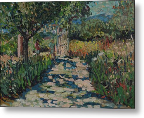 Painting Metal Print featuring the painting Driveway to Neil Youngs villa on Skopelos by Peregrine Roskilly
