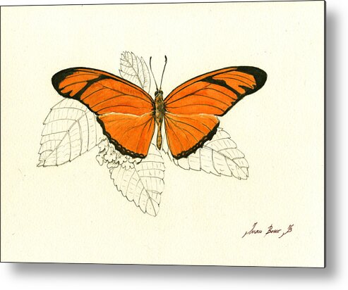 Butterfly Art Metal Print featuring the painting Dryas iulia, Orange Julia Butterfly by Juan Bosco