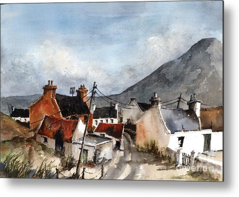 Ireland Metal Print featuring the painting F 701 Dugort Clachan Achill Mayo by Val Byrne