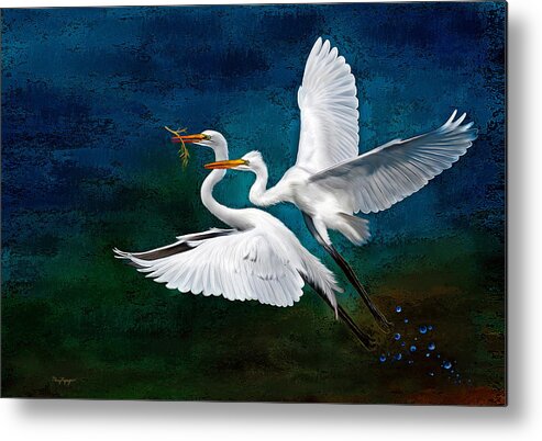 Egret Metal Print featuring the digital art Egrets by Thanh Thuy Nguyen