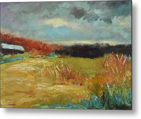 Stormy Landscapes Metal Print featuring the painting Expecting a Storm by Ginger Concepcion