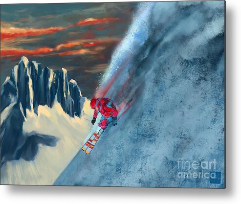 Ski Metal Print featuring the painting Extreme ski painting by Sassan Filsoof