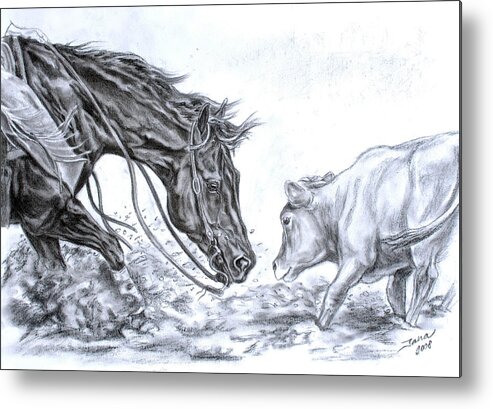 Cutting Horse Metal Print featuring the drawing Eye to eye by Jana Goode