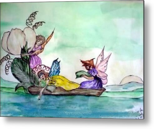Fairies Metal Print featuring the painting Fairies at Sea by AHONU Aingeal Rose