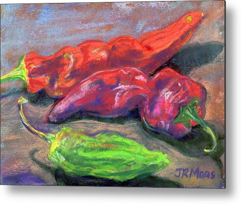Red Metal Print featuring the pastel Fall Chiles by Julie Maas