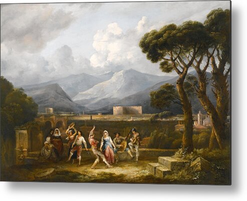 Thomas Barker Metal Print featuring the painting Figures dancing the Saltarello with a Capriccio of Rome by Thomas Barker