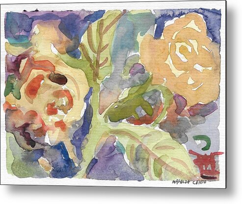 Abstract Metal Print featuring the painting Flower Abstraction by Mafalda Cento