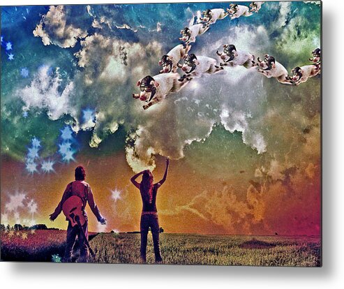 Marian Voicu Metal Print featuring the digital art Flying Pigs by Marian Voicu