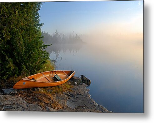 Minnesota Metal Print featuring the photograph Foggy Morning on Spice Lake by Larry Ricker