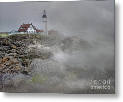 Lighthouses Metal Print featuring the photograph Foggy Portland Head by Skip Willits