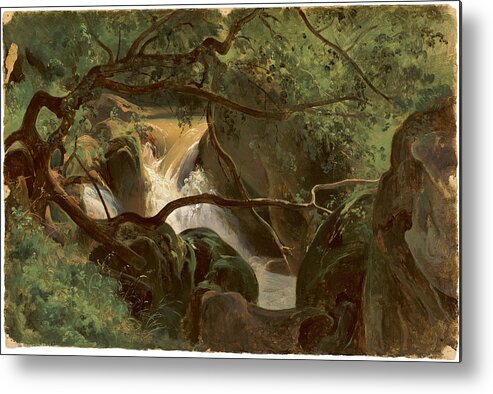 Artist Metal Print featuring the painting Forest Interior With A Waterfall Papigno by Andre Giroux