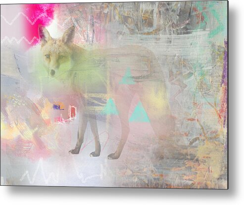 Fox Metal Print featuring the mixed media Fox in the fog by Claudia Schoen