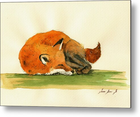 Fox Metal Print featuring the painting Fox sleeping painting by Juan Bosco