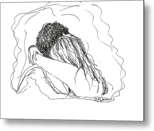 Couple Metal Print featuring the drawing Free Hugs BW by Denise F Fulmer