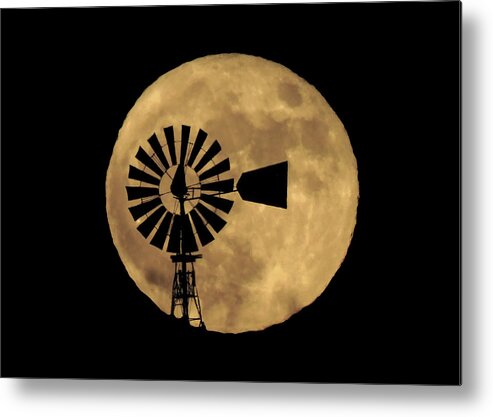 Moon Metal Print featuring the photograph Full Moon Behind Windmill by Dawn Key