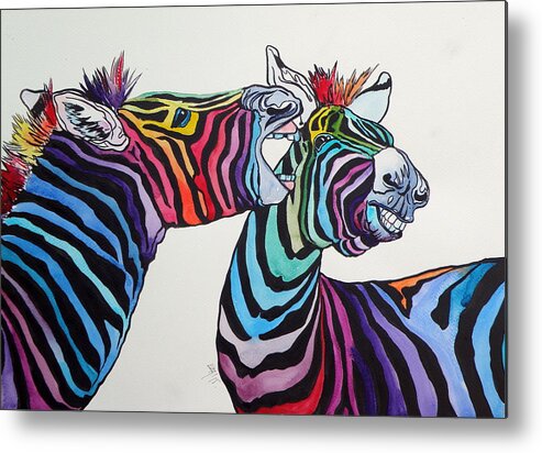 Funny Metal Print featuring the painting Funny zebras by Kovacs Anna Brigitta