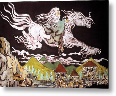 Lord Of The Rings Metal Print featuring the tapestry - textile Gandalf and Shadowfax by Carol Law Conklin