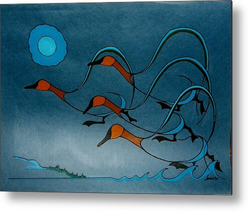 Geese Metal Print featuring the painting Geese Soutbound by Arnold Isbister
