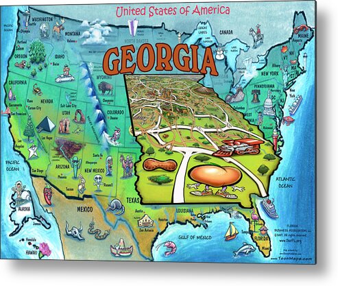 Georgia Metal Print featuring the painting Georgia USA Cartoon Map by Kevin Middleton