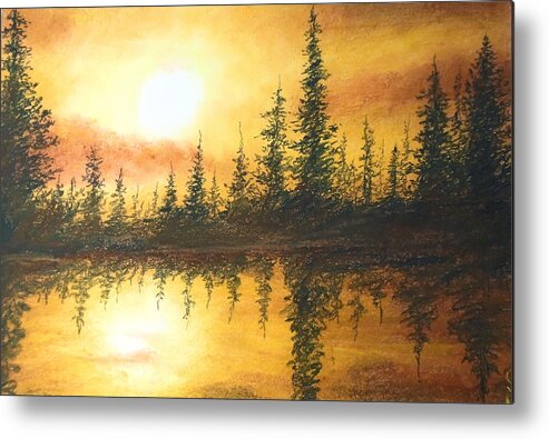 Gold Metal Print featuring the drawing Golden Mist by Jen Shearer