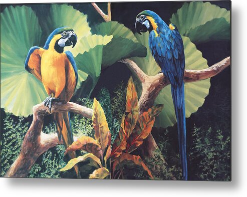 Macaw Metal Print featuring the painting Gossips by Laurie Snow Hein