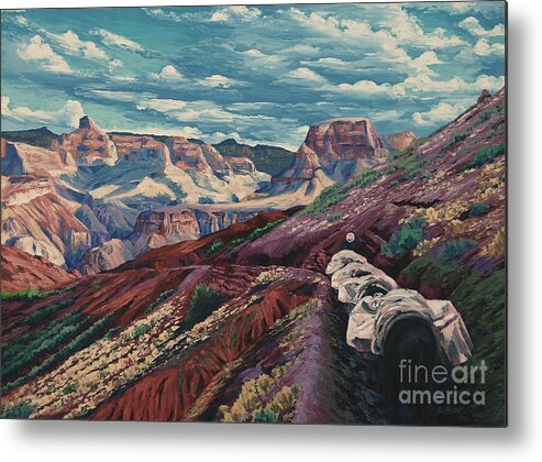 Landscape Metal Print featuring the painting Grand Canyon Mule Skinners by Cheryl Fecht