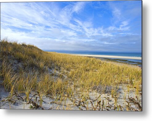 Dunes Metal Print featuring the photograph Grassy Sand Dunes Overlooking the Beach by Charles Harden