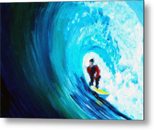 Surfer Metal Print featuring the painting Green Room Surfer in a Wave by Katy Hawk