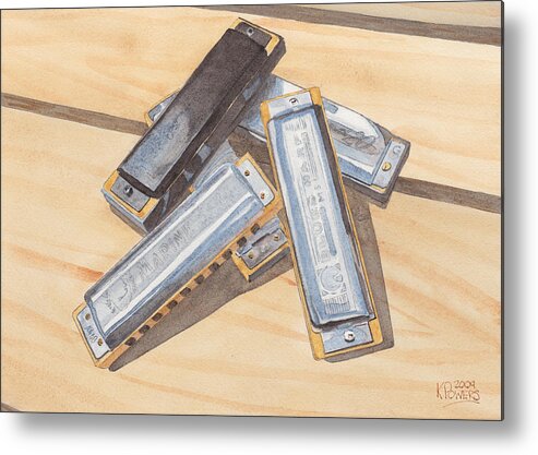 Harmonica Metal Print featuring the painting Harmonica Pile by Ken Powers