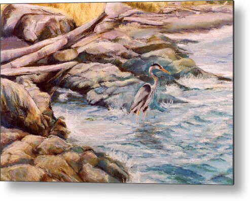 Heron Metal Print featuring the painting Heron by Synnove Pettersen