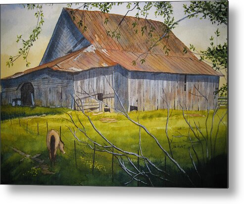 Landscape Metal Print featuring the painting Hilltop Haven by Shirley Braithwaite Hunt