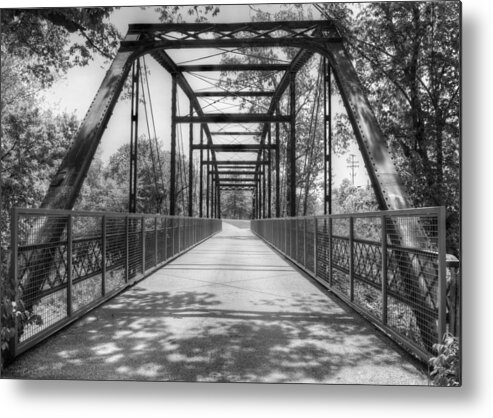 Bridge Metal Print featuring the photograph Hinkson Creek Bridge in Black and White by Cricket Hackmann