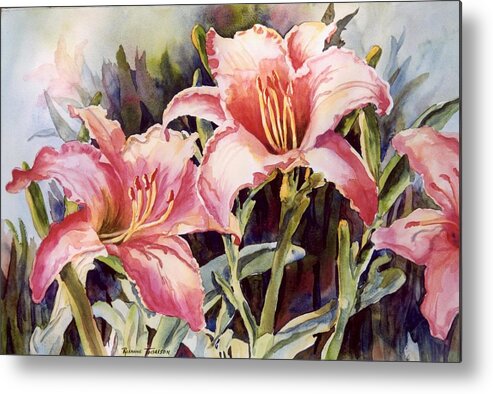 Lillies Metal Print featuring the painting Hot Lillies by Roxanne Tobaison