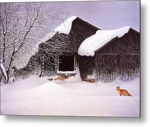 Snow Metal Print featuring the painting Hungry Hunter by Conrad Mieschke