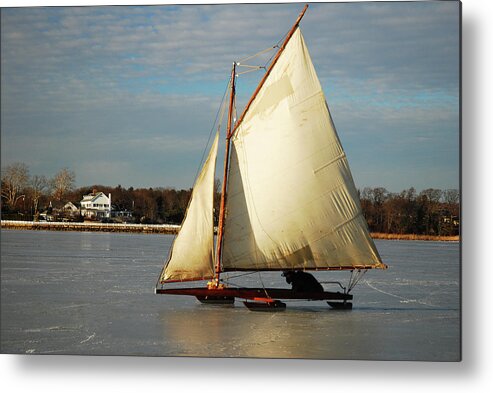 Red Metal Print featuring the photograph Ice Yachting by James Kirkikis