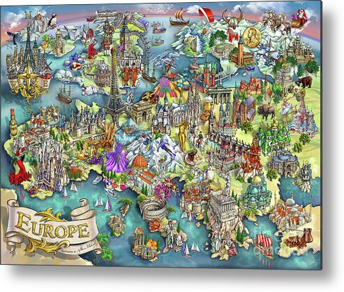 Europe Metal Print featuring the painting Illustrated Map of Europe by Maria Rabinky