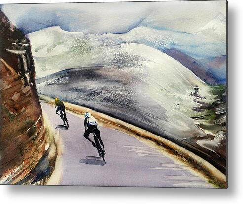 Cycling Metal Print featuring the painting In The Alps by Shirley Peters
