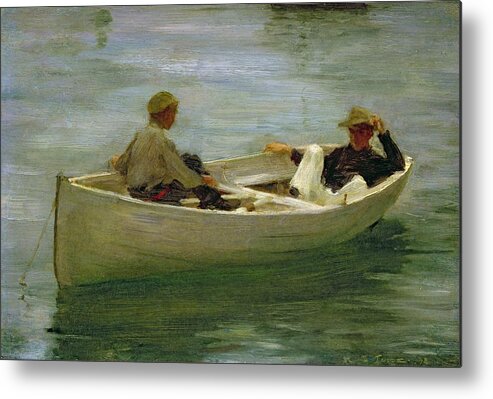 Rowing Metal Print featuring the painting In the Rowing Boat by Henry Scott Tuke