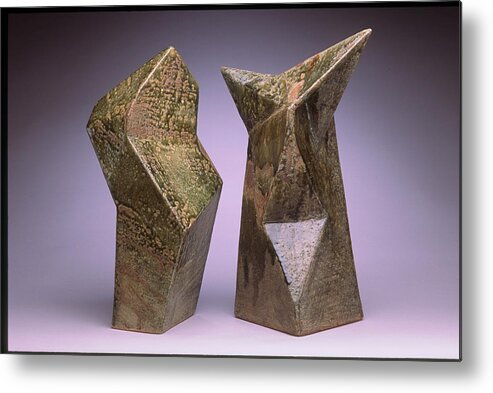  Slab Built Cone 6 Stoneware Metal Print featuring the sculpture Interrelated Forms by Stephen Hawks