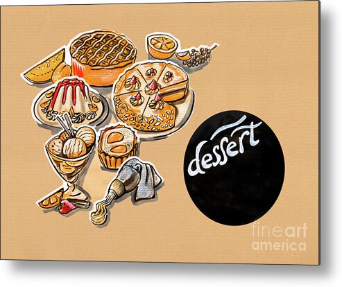 Dessert Metal Print featuring the drawing Kitchen Illustration Of Menu Of Desserts by Ariadna De Raadt